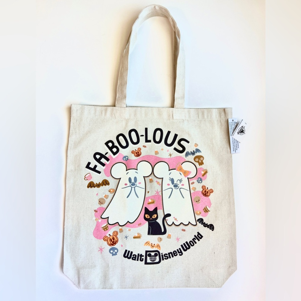 💗 👻 Disney Parks 2025 Halloween Mickey Minnie Ghost Fa-Boo-Lous Canvas Tote New